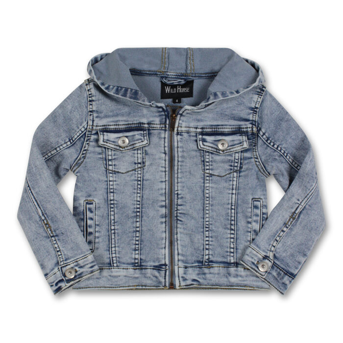 Boys Knit Denim Jacket with Zip Closure and Hood – Image 2