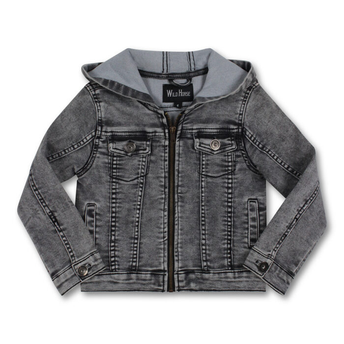 Boys Knit Denim Jacket with Zip Closure and Hood