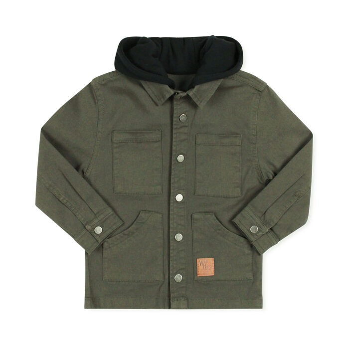 Boys Stretch Twill Overshirt with Hood