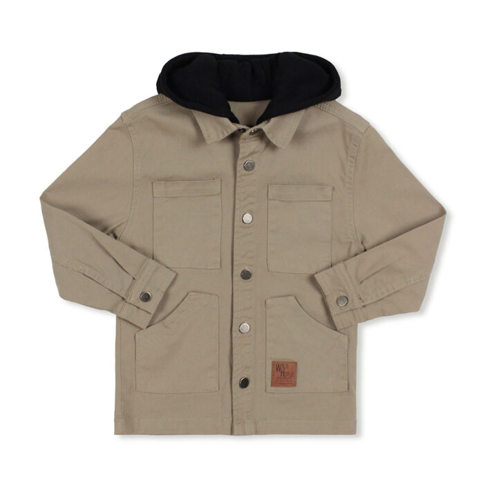 Boys Stretch Twill Overshirt with Hood - Image 2